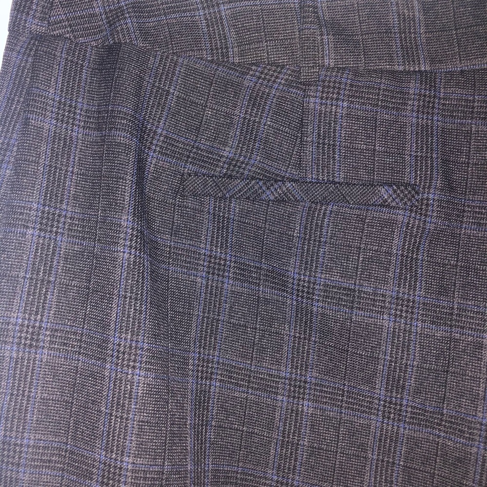 Work pants, grey and blue plaid